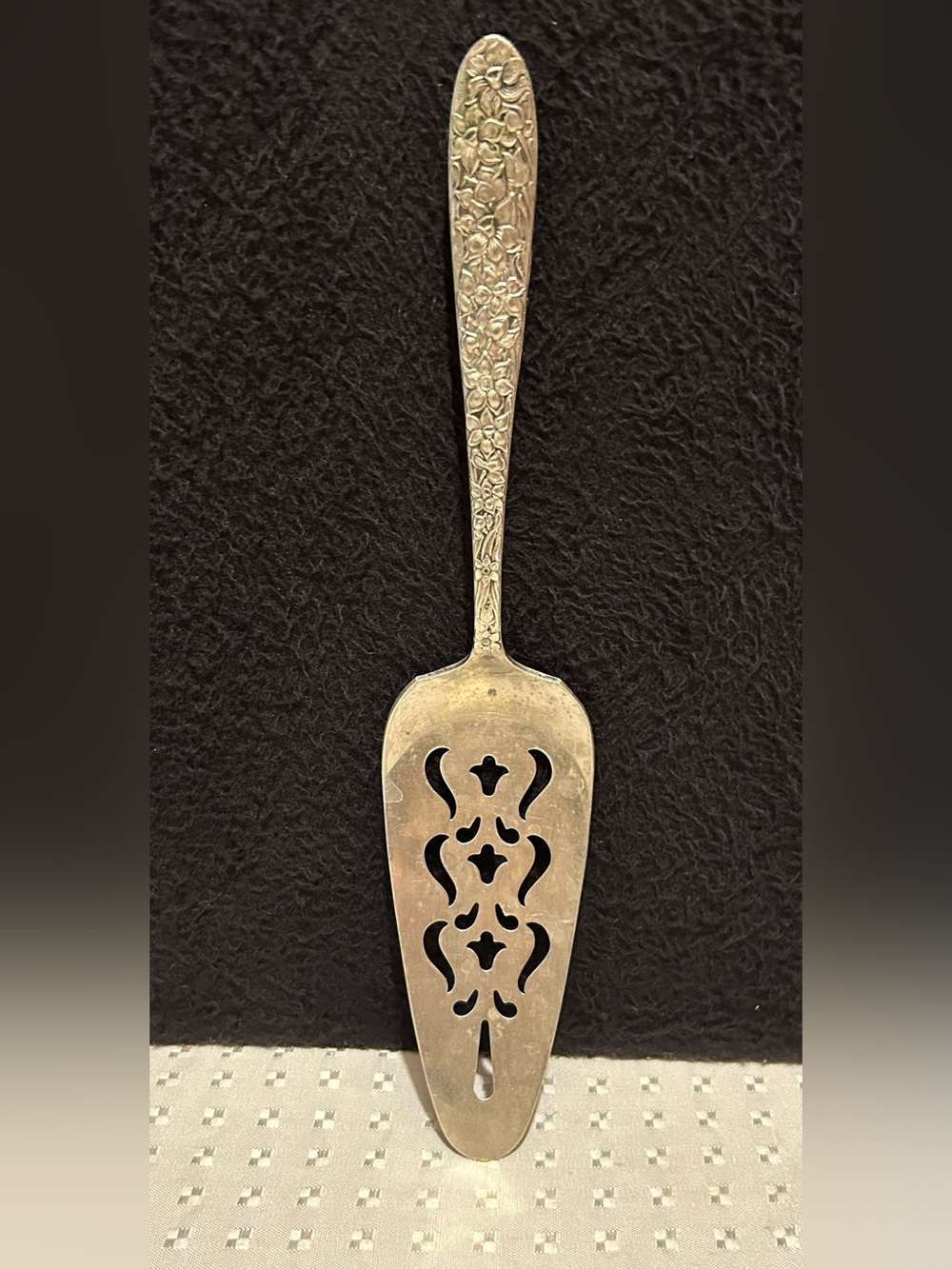 National Silver Co Vintage SilverplatePierced Pie Cake Server Floral Handle